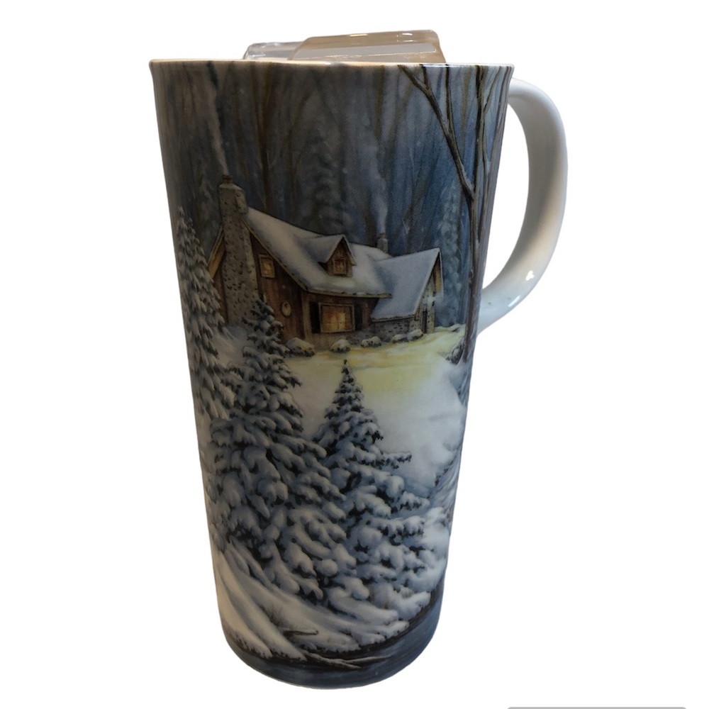 Cypress lidded Ceramic Mug 7” Winter Scene